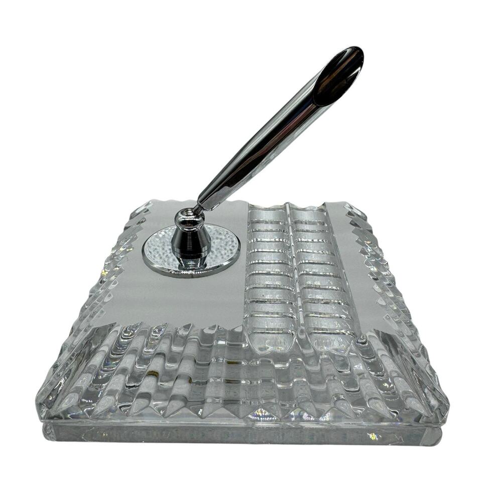 Waterford Crystal Desk Pen Holder Square Paperweight, 4" x 4" x 1.25”